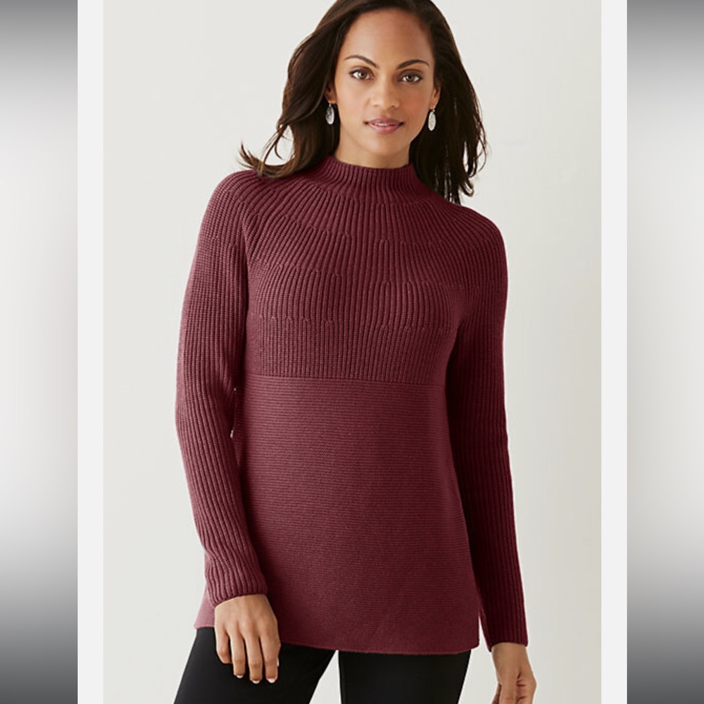 J.‎ Jill Burgundy/Plum Wool Blend Mock Neck Mixed Stitch Sweater Women’s M